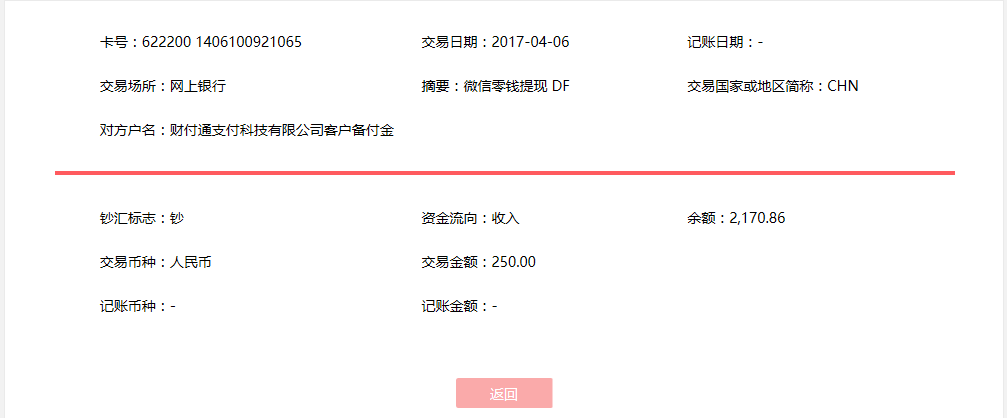 4月6日?？诳蛻艮D(zhuǎn)賬250元至微信賬戶